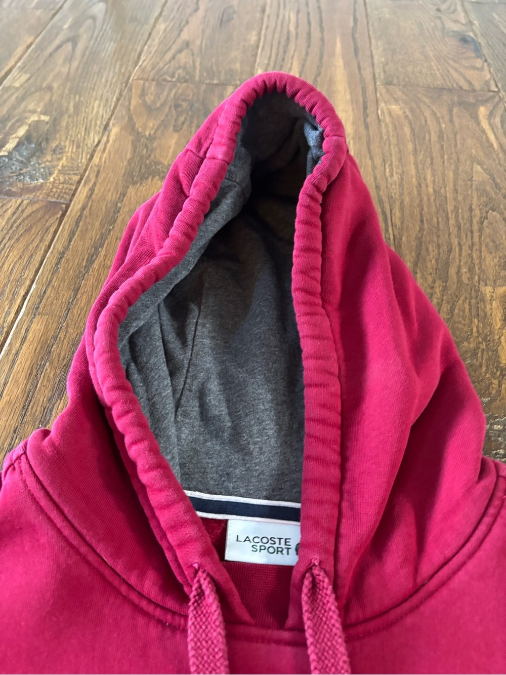 Lacoste Sport Fleece Pullover Hoodie Red Size Large Embroidered Croc Logo - Picture 12 of 12